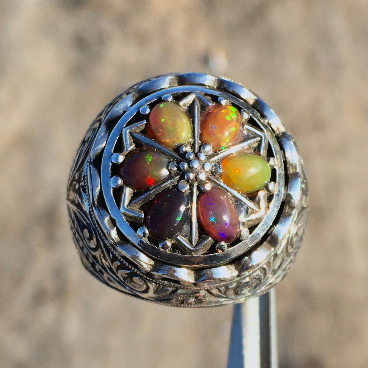 Herren Opal Sterling Silber Ring Einzigartiger Schmuck Erstaunliche türkische Handwerkskunst