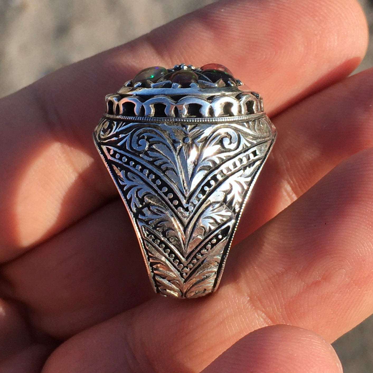 Herren Opal Sterling Silber Ring Einzigartiger Schmuck Erstaunliche türkische Handwerkskunst