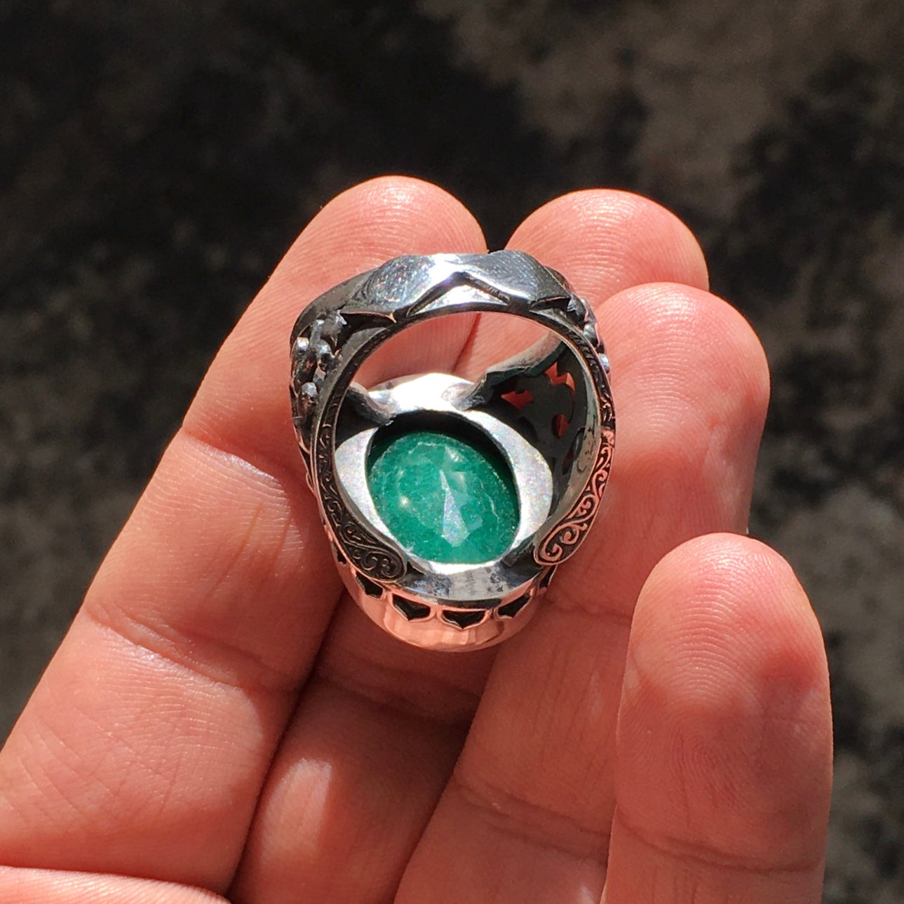 Handgemachter Ring natürlicher großer Smaragd einzigartiger türkischer Schmuck Sterlingsilber 925 