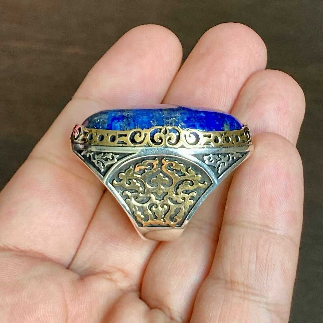 Sterling Silver Mens Ring Huge Lapis Lazuli Unique Artisan Statement Jewelry