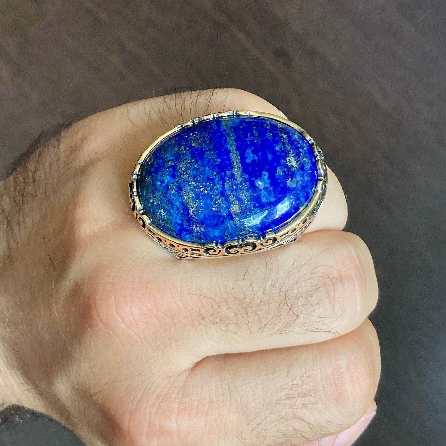 Sterling Silver Mens Ring Huge Lapis Lazuli Unique Artisan Statement Jewelry