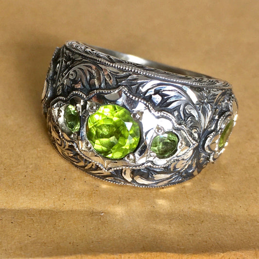 Peridot Mens Ring Artisan Handmade Sterling Silver Gemstone Jewelry