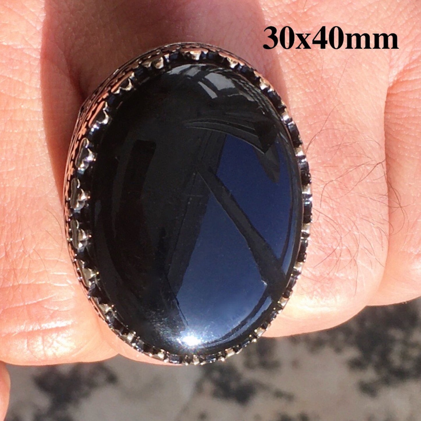 Sterling Silver Mens Ring Black Onyx Big Solid Unique Artisan Jewelry