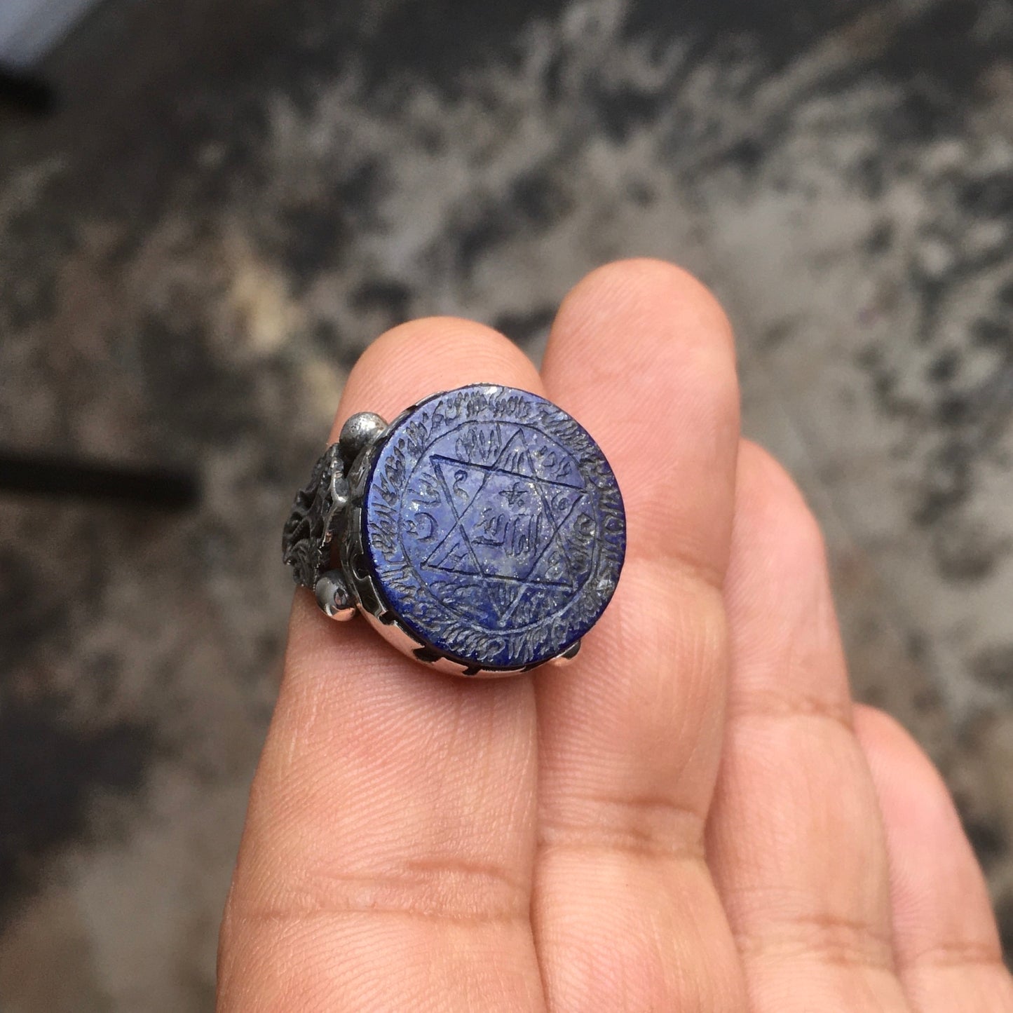 Sterling Silver Seal of Solomon Ring Handmade Lapis Lazuli Unique Talisman