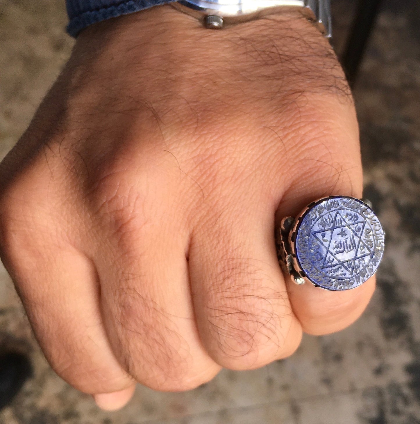 Sterling Silver Seal of Solomon Ring Handmade Lapis Lazuli Unique Talisman