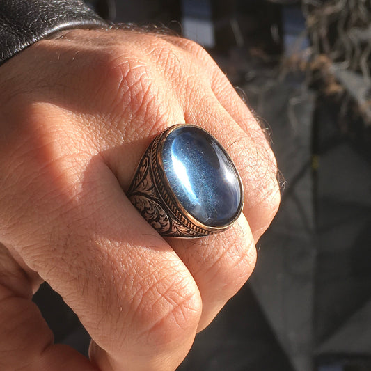 Sterling Silver Men's Ring Aquamarine Gemstone Elegant Artisan Jewelry Handmade