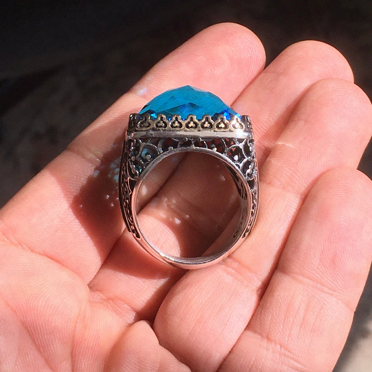 Großer Herrenring Sterlingsilber Blauer Topas erstaunlicher Statement-Ring Größe 12