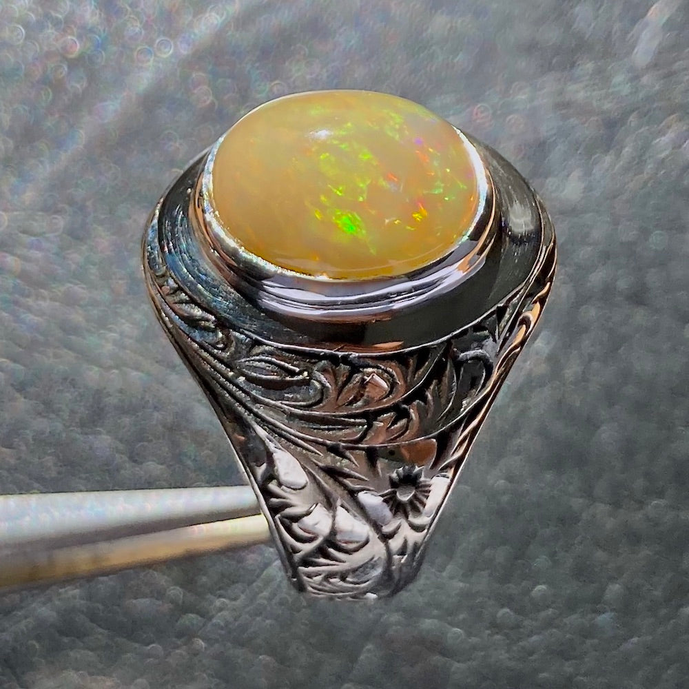 Opal Mens Ring Ethiopian 3.7ct gemstone Sterling Silver Unique Turkish Handmade Jewelry
