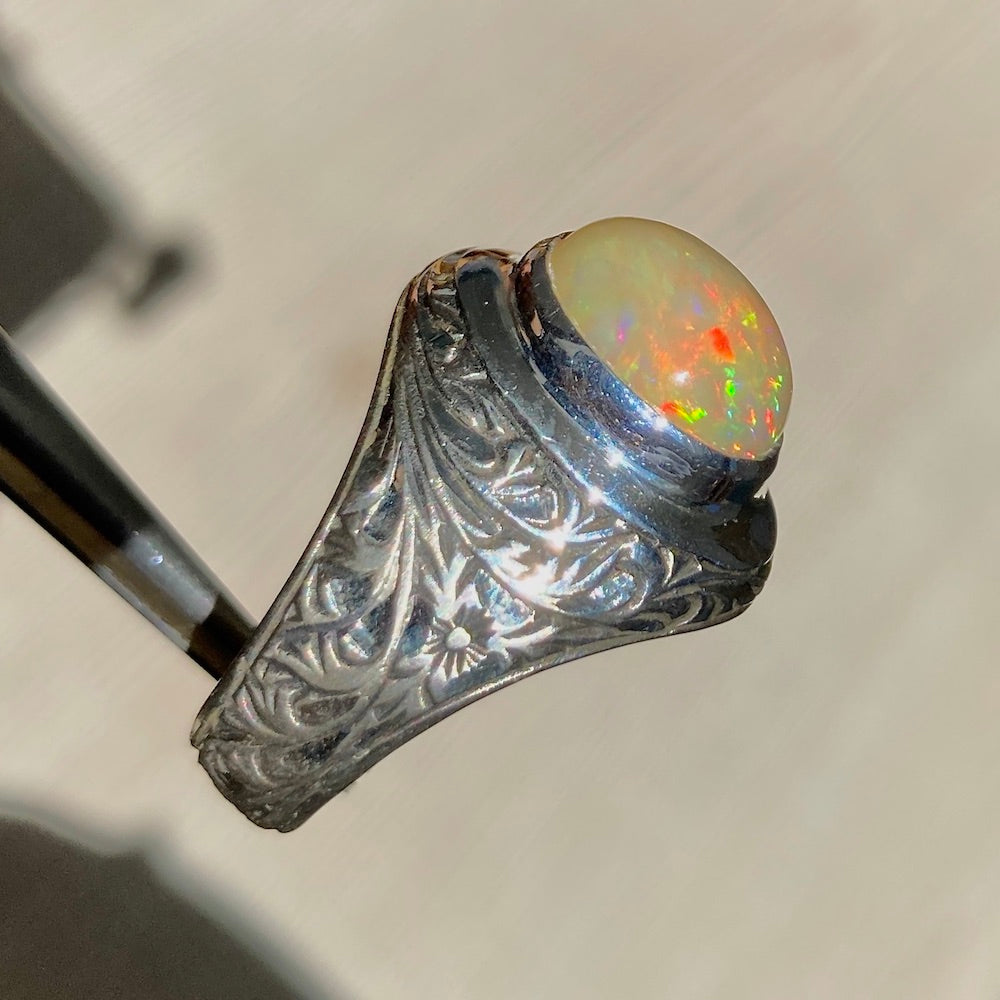 Gümüş Siyah Opal Erkek Yüzük Avustralya 3.7 cts değerli taş Benzersiz El Yapımı Takı