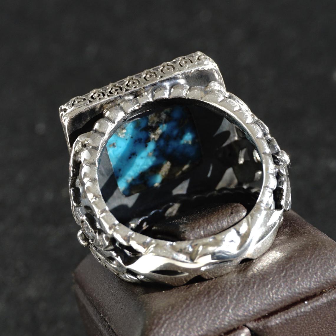 Turquoise Mens Ring Sterling Silver 925 Handmade Unique Artisan Jewelry