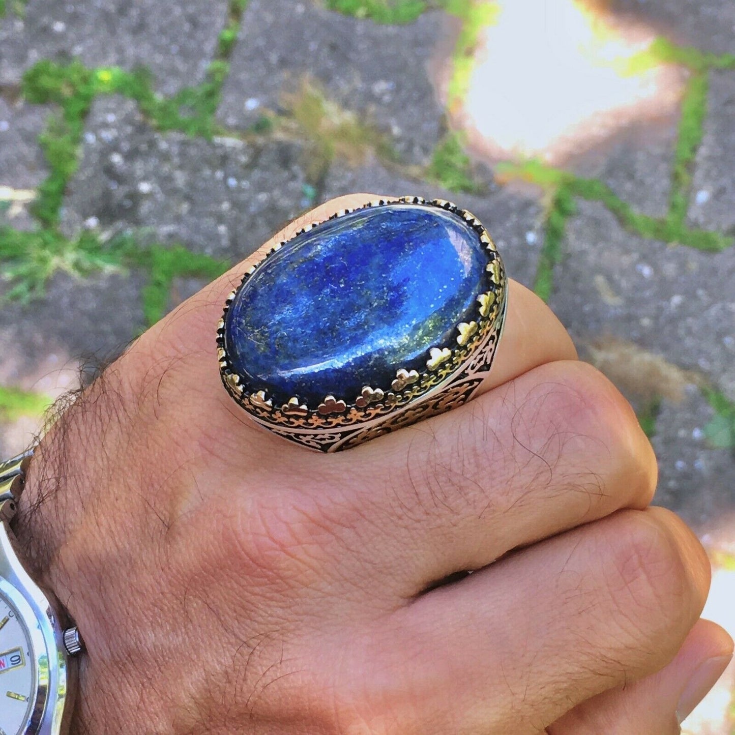 Lapis Lazuli Men's Ring Sterling Silver Large Extraordinary Statement Jewelry