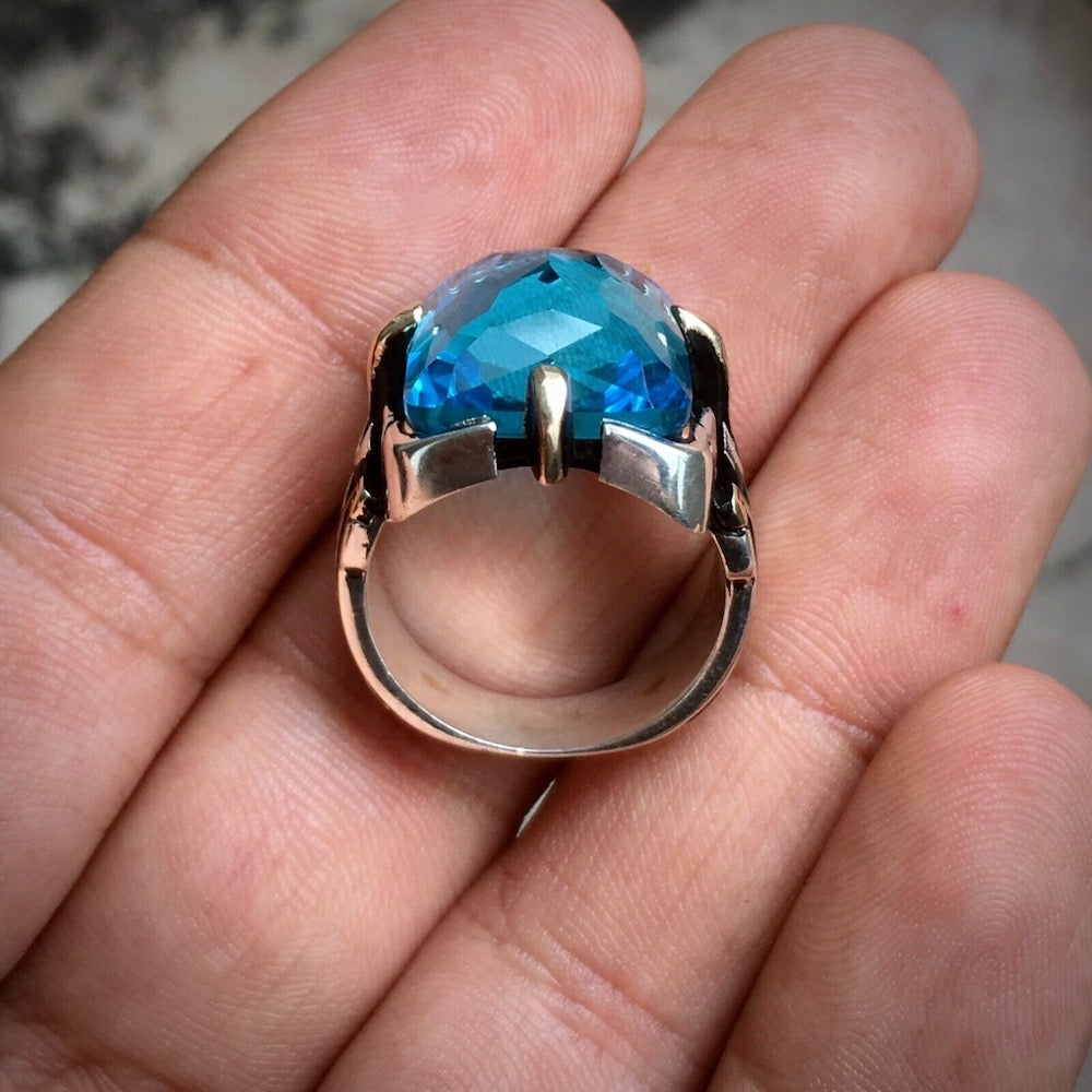 Sterling Silver Men’s Ring Sky Blue Topaz Artisan Handcrafted Unique Jewelry
