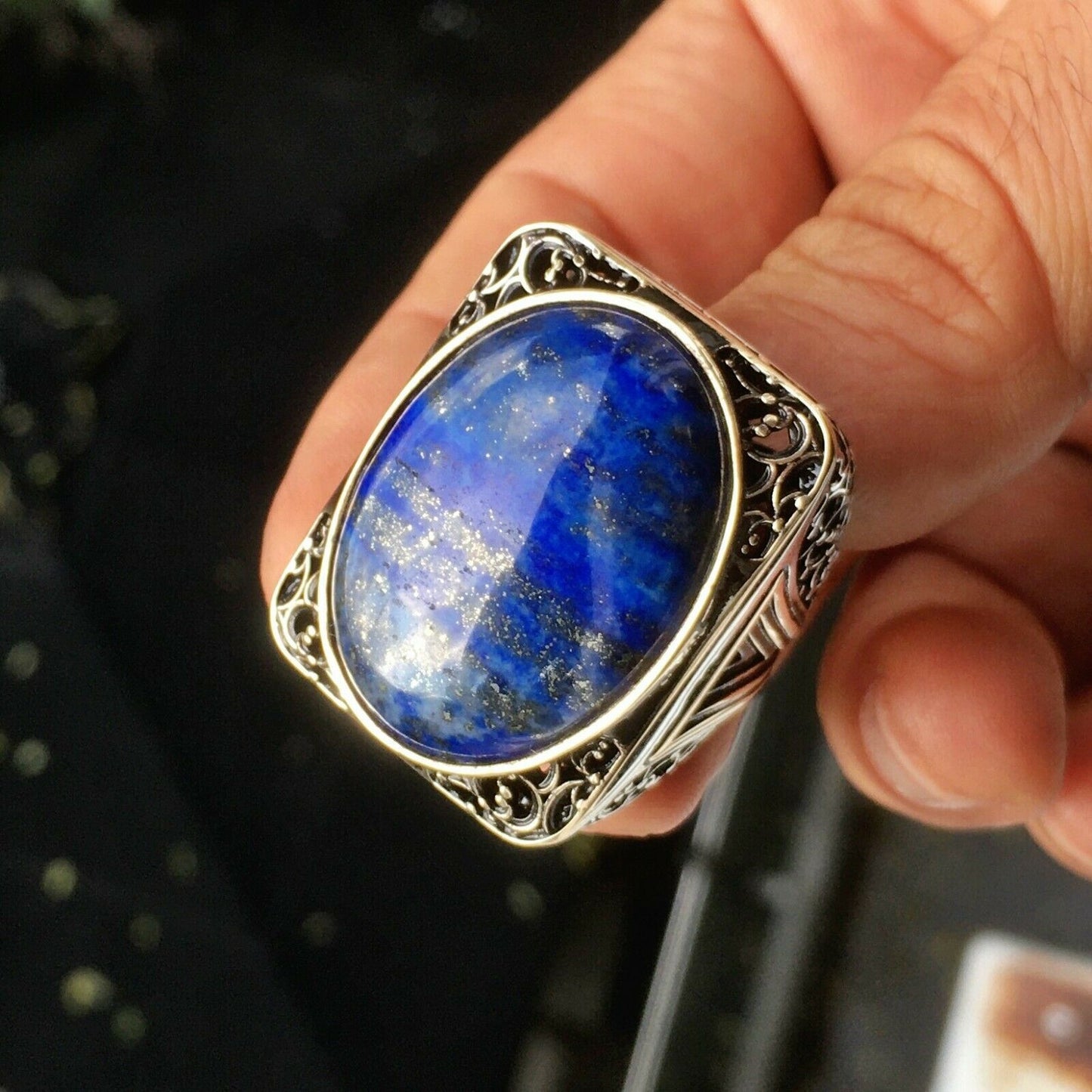 Lapis Lazuli Men's Ring Sterling Silver Bold Elegant Statement Jewelry