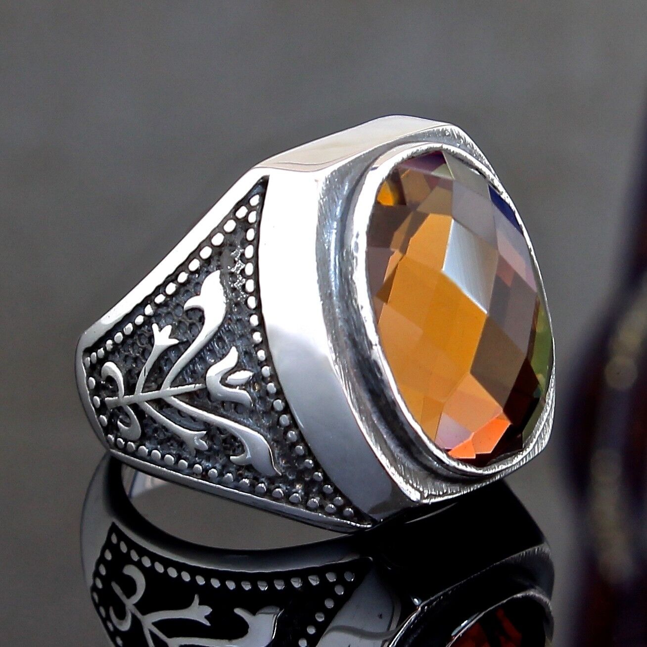 925 Sterling Silver Mens Ring Diaspore Color Changing Turkish Gemstone Sultanit Unique Jewelry