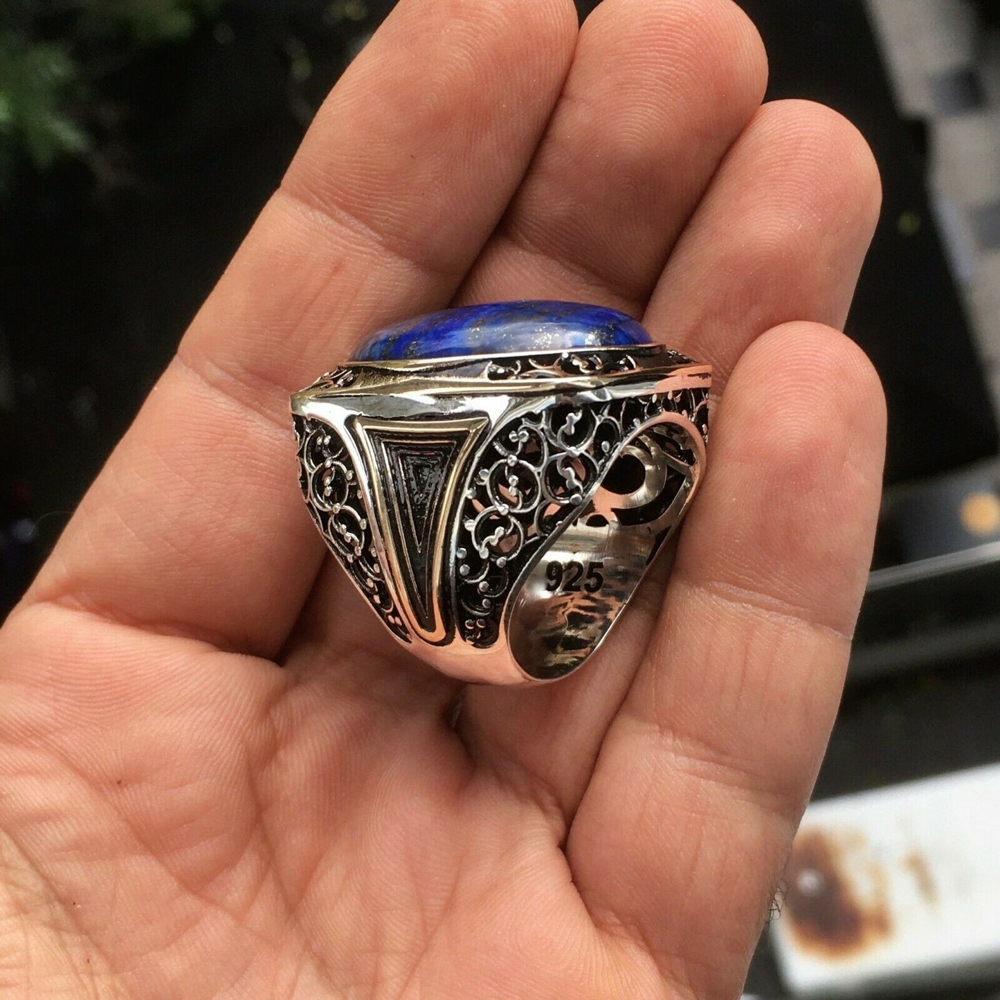 Lapis Lazuli Men's Ring Sterling Silver Bold Elegant Statement Jewelry