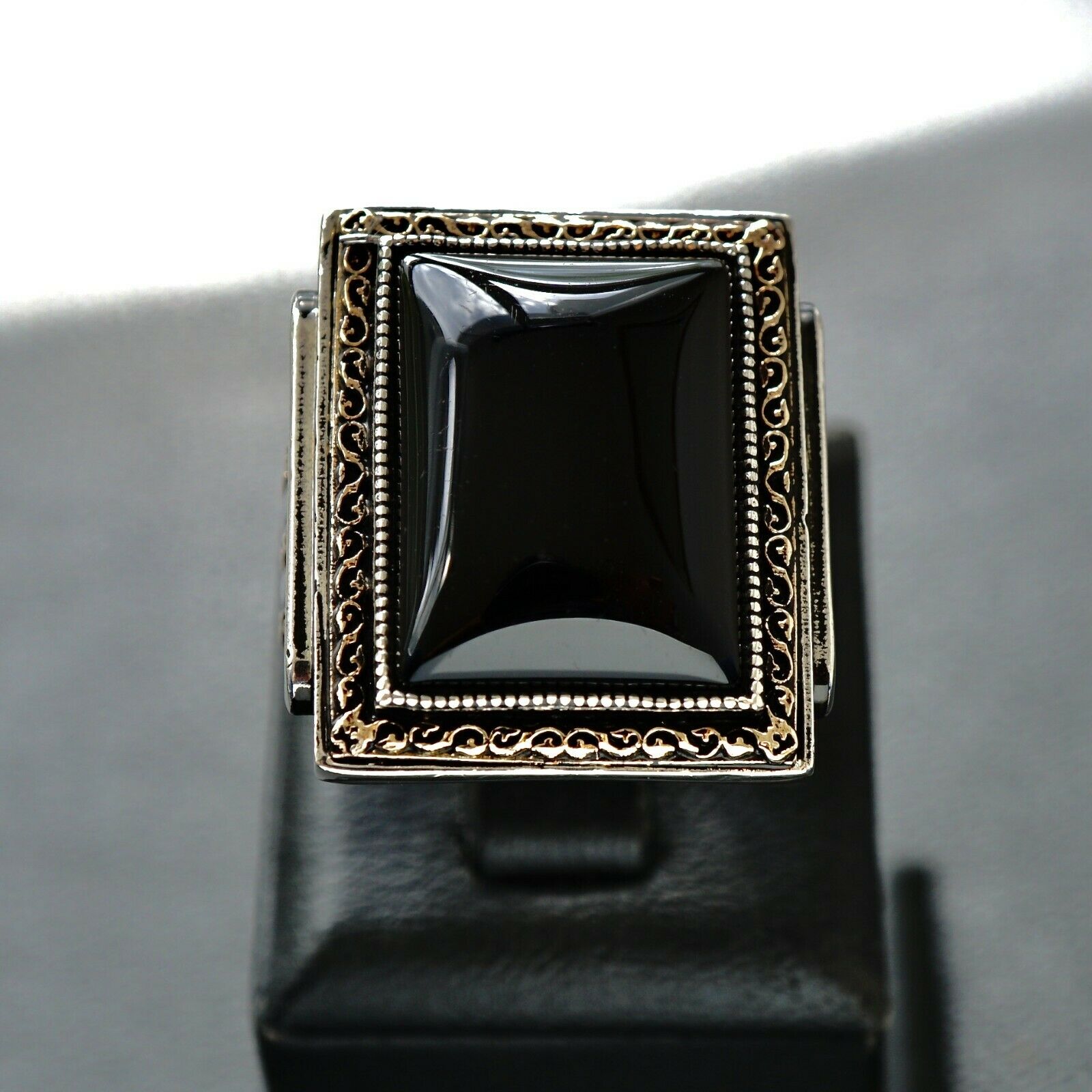Black Square Onyx Silver Men's Ring