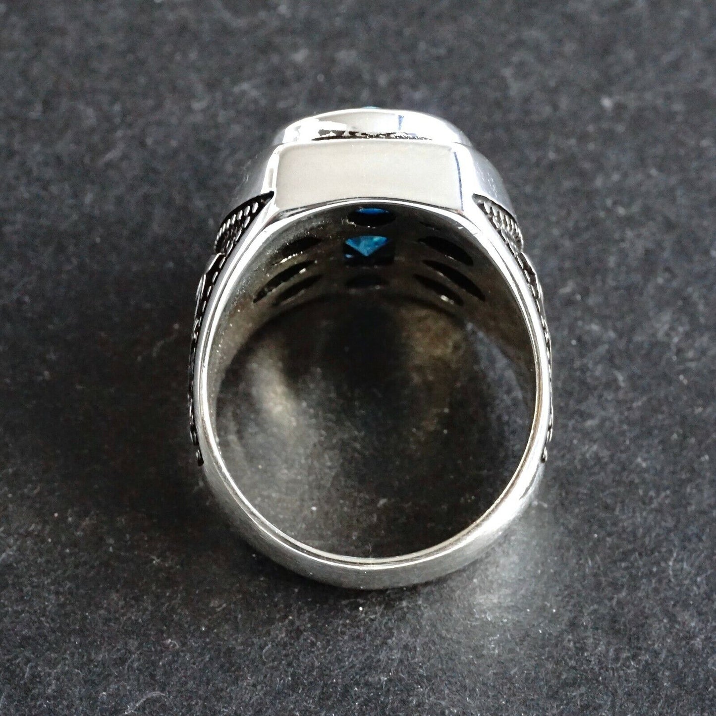 Sterling Silver Men’s Ring Swiss Blue Topaz Artisan Handcrafted Unique Jewelry