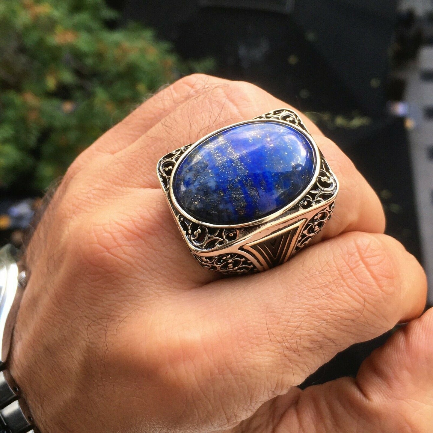 Lapis Lazuli Erkek Yüzük Som Gümüş Cesur Zarif Açıklama Takı